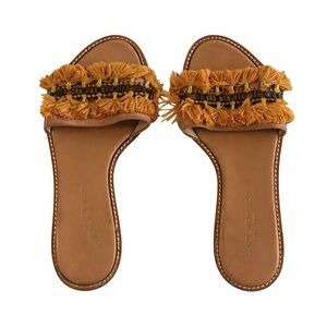 Club Monaco Leather Suede Sandals Size 7.5 – Pink Orange Tassel Slides